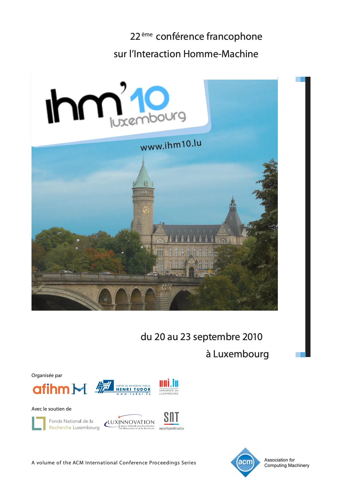 Couverture des actes d’IHM’10, Luxembourg, 20-23 septembre 2010