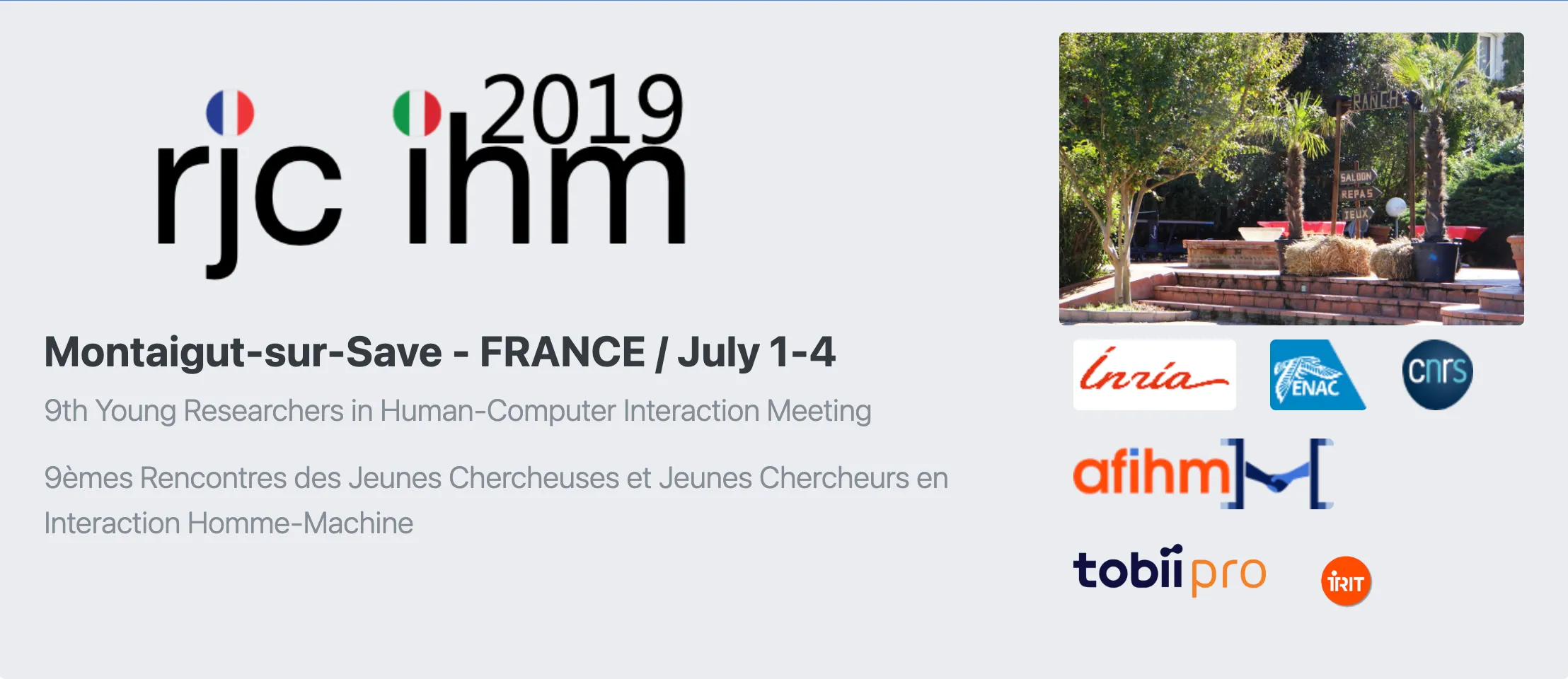 Bannière des RJC IHM 2019, Montaigut-sur-Save, 1-4 juillet